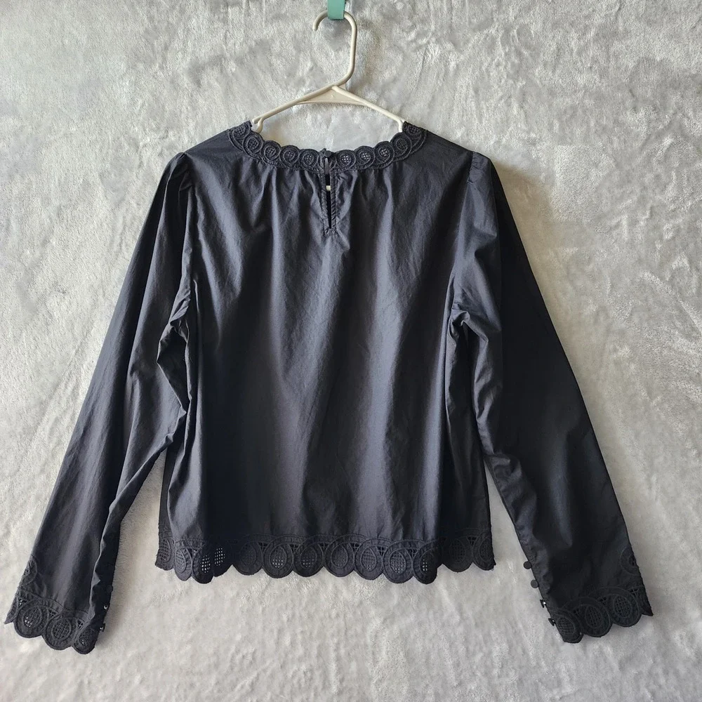 Madewell Top Womens Size Small Embroidered Eyelet Puff Sleeve Black Cotton NWT